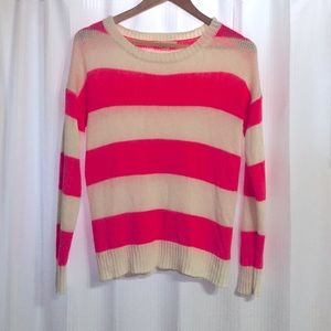 Pink and white striped knit sweater
